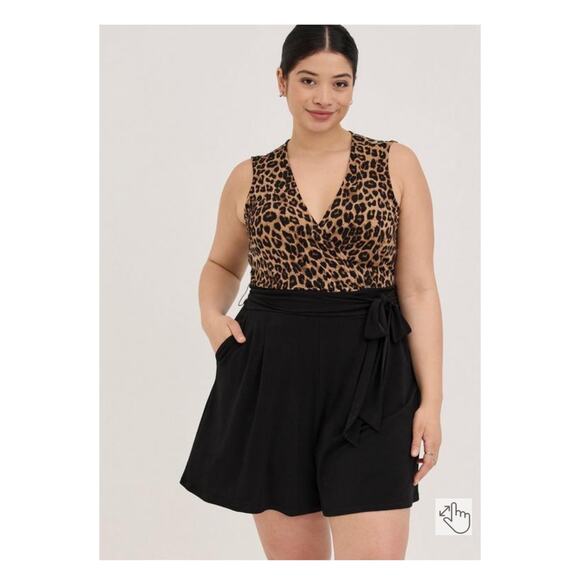 Torrid Black&Leopard Studio Knit Surplice Romper Sz.2 - Picture 1 of 16